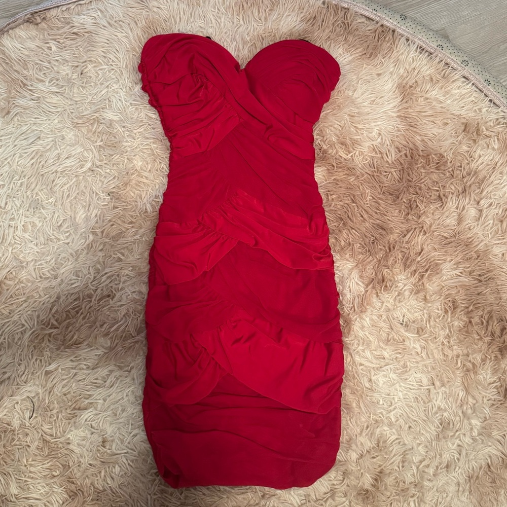 bebe Vibrant Red Strapless Dress